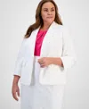 Kasper Plus Size One-button Cuffed-sleeve Jacket In Lily White