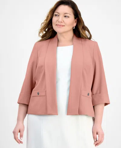 Kasper Plus Size Shawl-collar Cuffed 3/4-sleeve Jacket