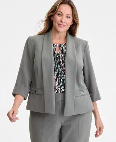 Kasper Plus Size Shawl-collar Cuffed 3/4-sleeve Jacket