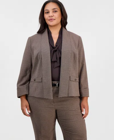 Kasper Plus Size Shawl Collar Houndstooth Blazer In Cinnamon Multi