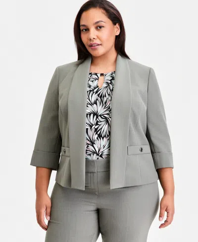 Kasper Plus Size Shawl-collar 3/4-sleeve Blazer In Gray