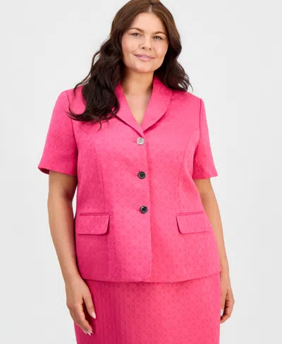 Kasper Plus Size Short-sleeve Circle Jacquard Jacket In Pink