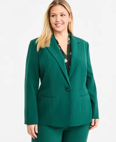 Kasper Plus Size Single-button Notch Collar Tailored Blazer In Evergreen
