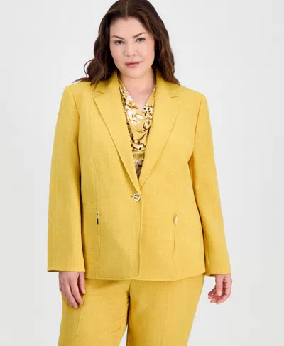 Kasper Plus Size Single-button Notched-lapel Blazer In Yellow