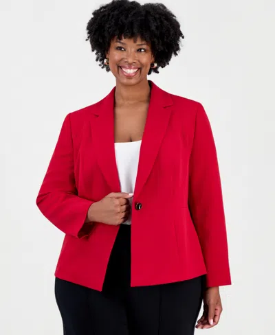Kasper Plus Size Single-button Princess-seam Blazer In Red