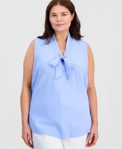 Kasper Plus Size Sleeveless Bias Bow Blouse In Blue