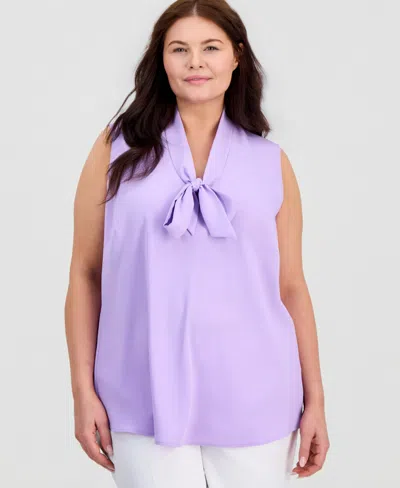 Kasper Plus Size Sleeveless Bias Bow Blouse In Purple