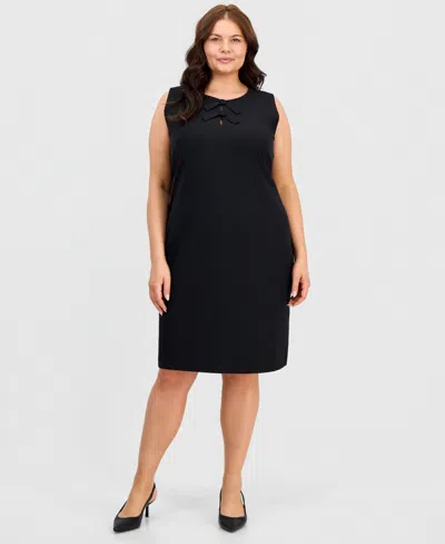 Kasper Plus Size Sleeveless Bow-detail Dress In Black