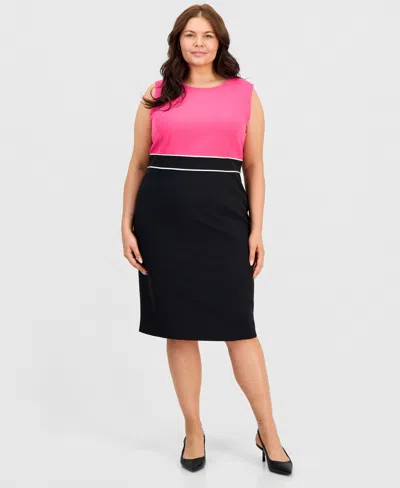 Kasper Plus Size Sleeveless Colorblocked Sheath Dress In Multi