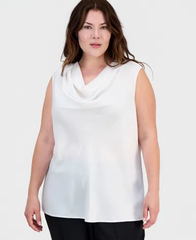 Kasper Plus Size Sleeveless Cowlneck Top In White