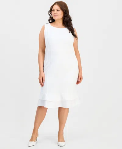 Kasper Plus Size Sleeveless Flounce-hem Sheath Dress In White