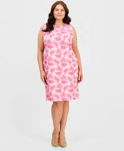 Kasper Plus Size Sleeveless Jacquard Sheath Dress In Pink