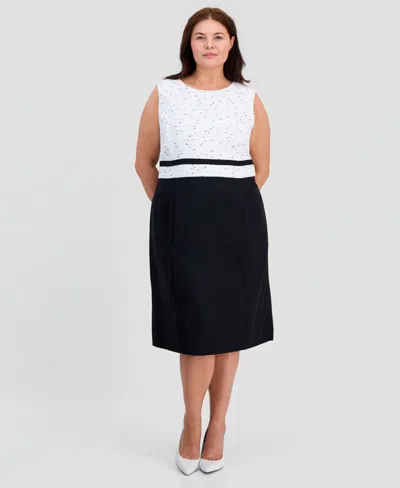 Kasper Plus Size Sleeveless Mixed-media Sheath Dress In Multi