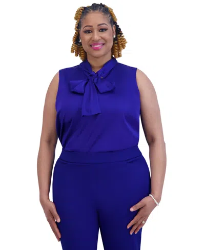 Kasper Plus Size Sleeveless Oversized Bow Top In Royal Sign