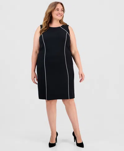 Kasper Plus Size Sleeveless Piped-trim Sheath Dress In Black