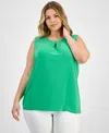 Kasper Plus Size Sleeveless Pleat-neck Keyhole Top In Apple Green