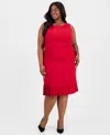Kasper Plus Size Sleeveless Pleated-hem Sheath Dress In Red