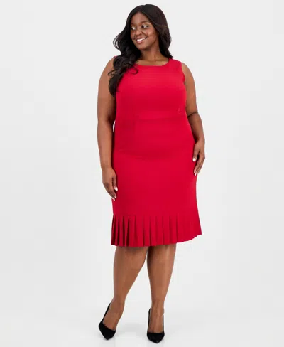 Kasper Plus Size Sleeveless Pleated-hem Sheath Dress In Red