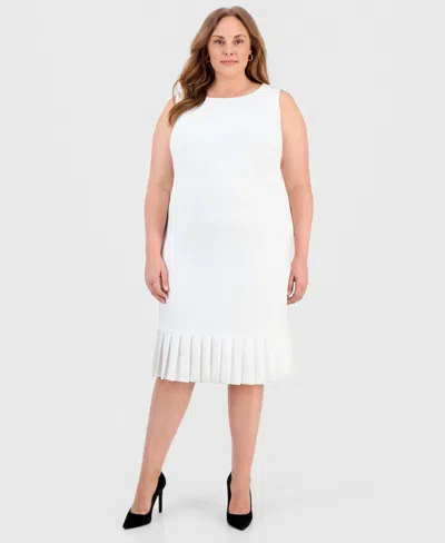 Kasper Plus Size Sleeveless Pleated-hem Sheath Dress In White