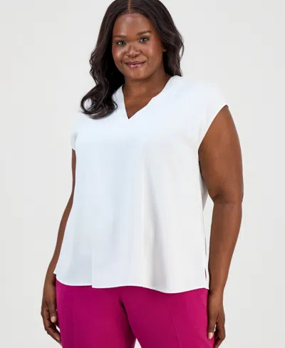Kasper Plus Size Sleeveless Pleated-neck Top In White