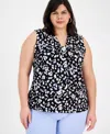 Kasper Plus Size Sleeveless Printed Knot-front Blouse In Black Multi