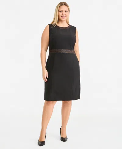Kasper Plus Size Sleeveless Sheath Dress In Black,rich Chocolate