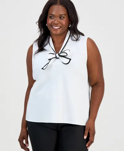 Kasper Plus Size Sleeveless Tie-neck Top In Multi