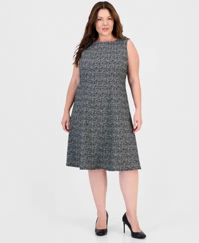 Kasper Plus Size Sleeveless Tweed A-line Dress In Gray