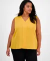 Kasper Plus Size Sleeveless V-neck Blouse In Butterscotch
