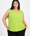 Kasper Plus Size Sleeveless V-neck Blouse In Kiwi