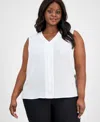 Kasper Plus Size Sleeveless V-neck Blouse In Lily White