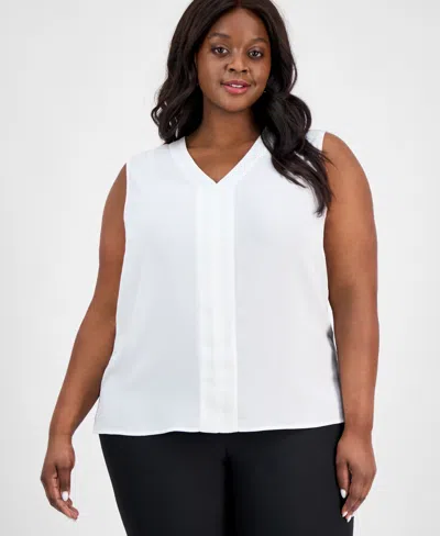 Kasper Plus Size Sleeveless V-neck Blouse In Lily White