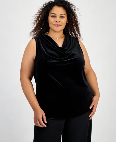 Kasper Women's Velour Draped Front Sleeveless Top In Black