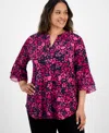 Kasper Plus Size Split-neck Floral-print Top