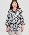 Kasper Plus Size Split-neck Ruffled-cuff Top In Multi