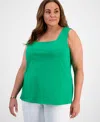 Kasper Plus Size Square-neck Tank Top In Apple Green