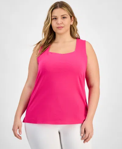 Kasper Plus Size Square-neck Tank Top In Hot Pink