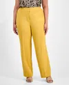 Kasper Plus Size Mid-rise Straight-leg Slit-hem Pants In Yellow