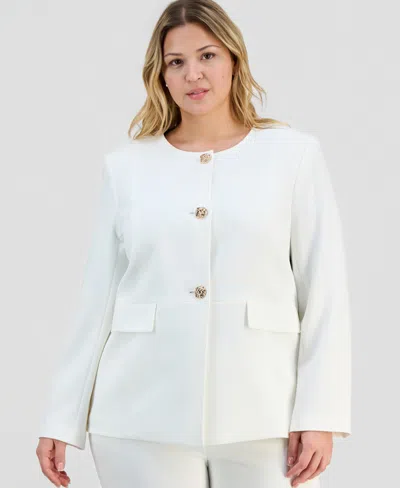 Kasper Plus Size Stretch Crepe Button-front Jacket In White