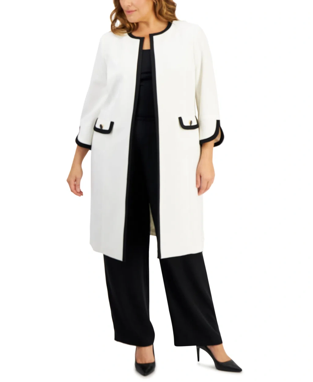 Kasper Plus Size Stretch Crepe Framed Topper Jacket In Vanilla Ice