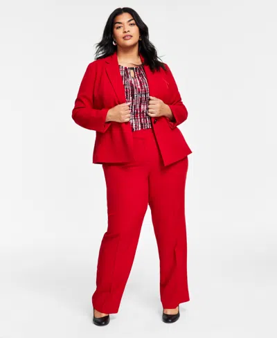 Kasper Plus Size Stretch Crepe One-button Blazer In Fire Red