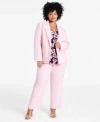 Kasper Plus Size Stretch Crepe One Button Blazer Floral Top Straight Leg Pants In Tutu Pink