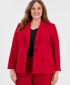 Kasper Plus Size Stretch Crepe One-button Blazer In Red