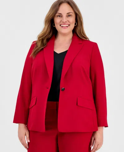 Kasper Plus Size Stretch Crepe One-button Blazer In Red