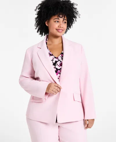Kasper Plus Size Stretch Crepe One-button Blazer In Tutu Pink