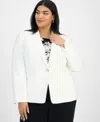 Kasper Plus Size Stretch Crepe One-button Blazer In Vanilla Ice