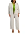 Kasper Plus Size Stretch Crepe One Button Jacket Tie Front Blouse Pants In White