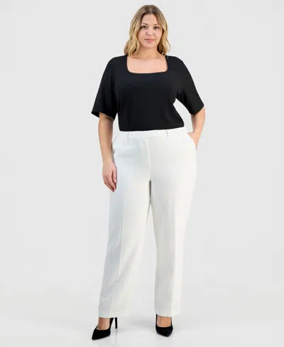 Kasper Plus Size Stretch Crepe Press-pleat Straight-leg Pants In White