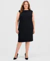 Kasper Plus Size Stretch-crepe Sleeveless Sheath Dress In Black
