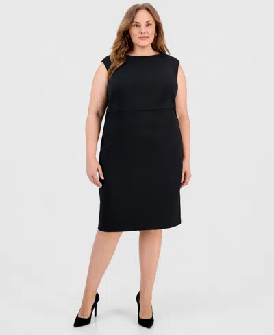 Kasper Plus Size Stretch-crepe Sleeveless Sheath Dress In Black